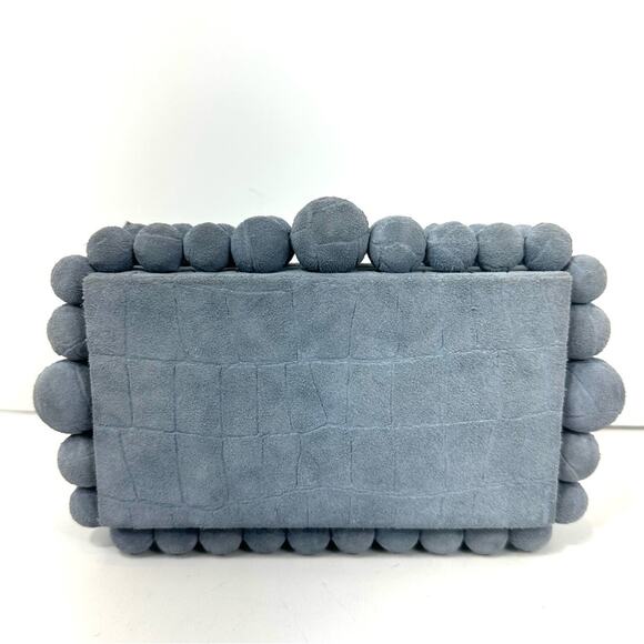 Cult Gaia Maya Blue Eos Clutch Structured Embossed Croc Suede Leather Box Bag - Picture 7 of 15